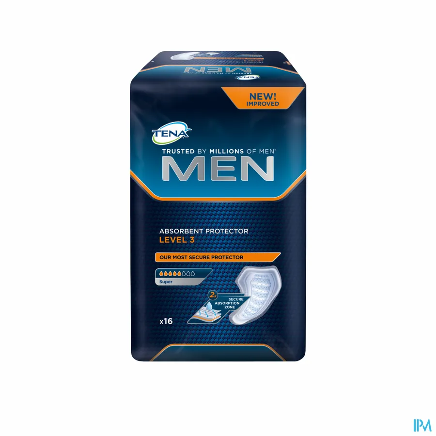packshot van Tena for Men Level 3 Absorberend Verband voor Mannen met Matig tot Zwaar Urineverlies 16 Stuks