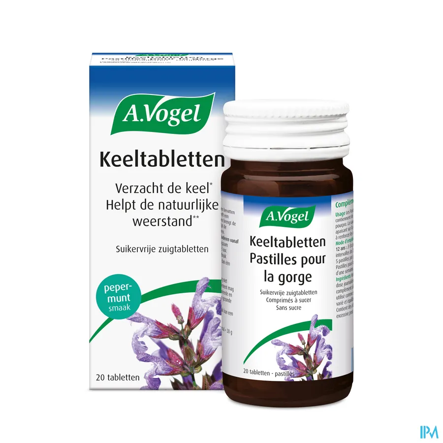 packshot van A. Vogel Keeltabletten voor Verzachting van de Keel en Hulp voor de Natuurlijke Weerstand - Suikervrije Zuigtabletten met Pepermuntsmaak 20 Stuks