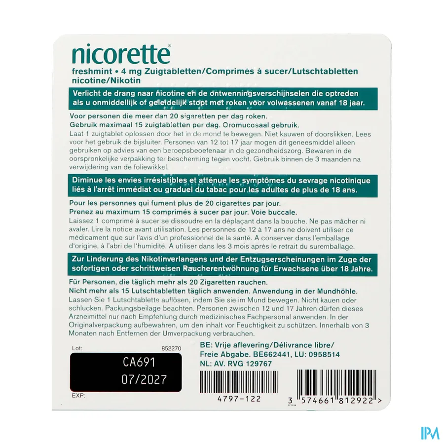 packshot van Nicorette Freshmint Zuigtabletten 4 mg 2 x 40 Stuks