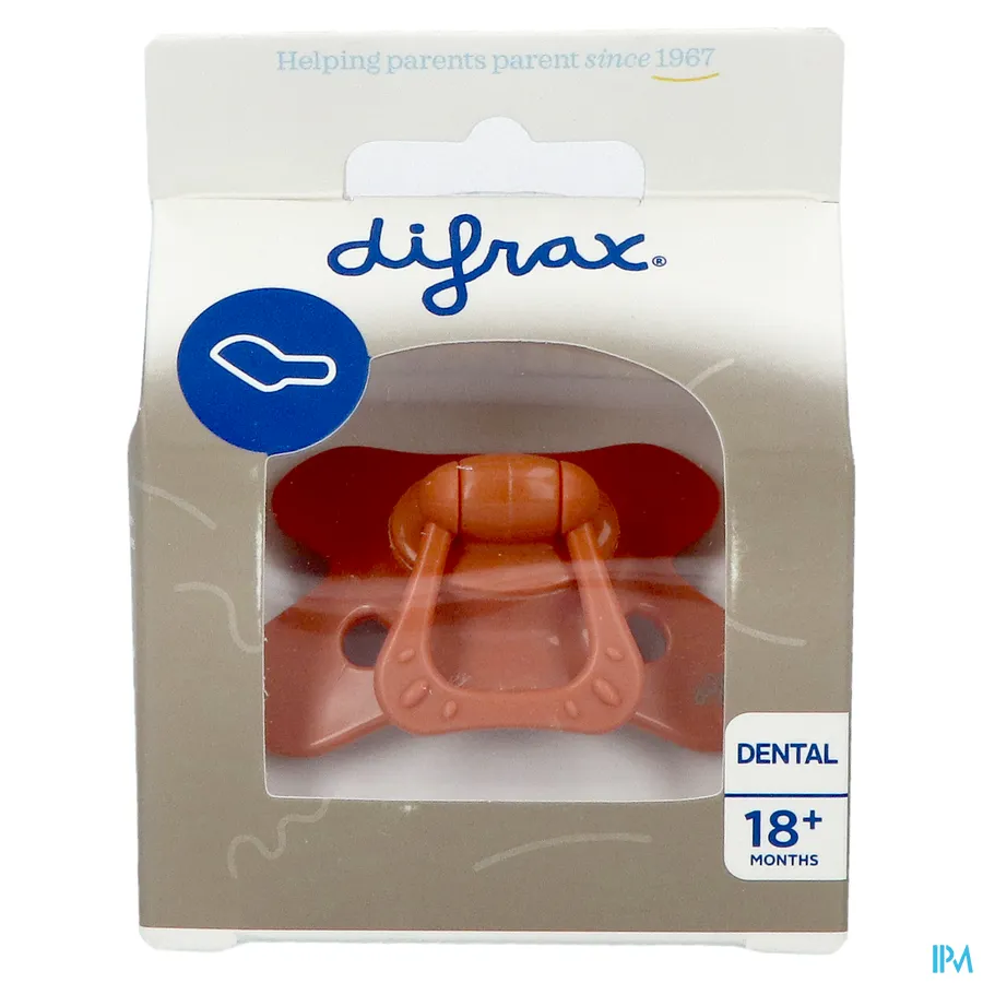 packshot van Difrax Fopspeen Dental +18m Uni/pure Bruin/brick