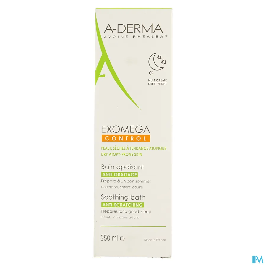 packshot van Aderma Exomega Control Kalmerend Bad tegen Krabben voor Droge Huid met Neiging tot Atopie 250 ml
