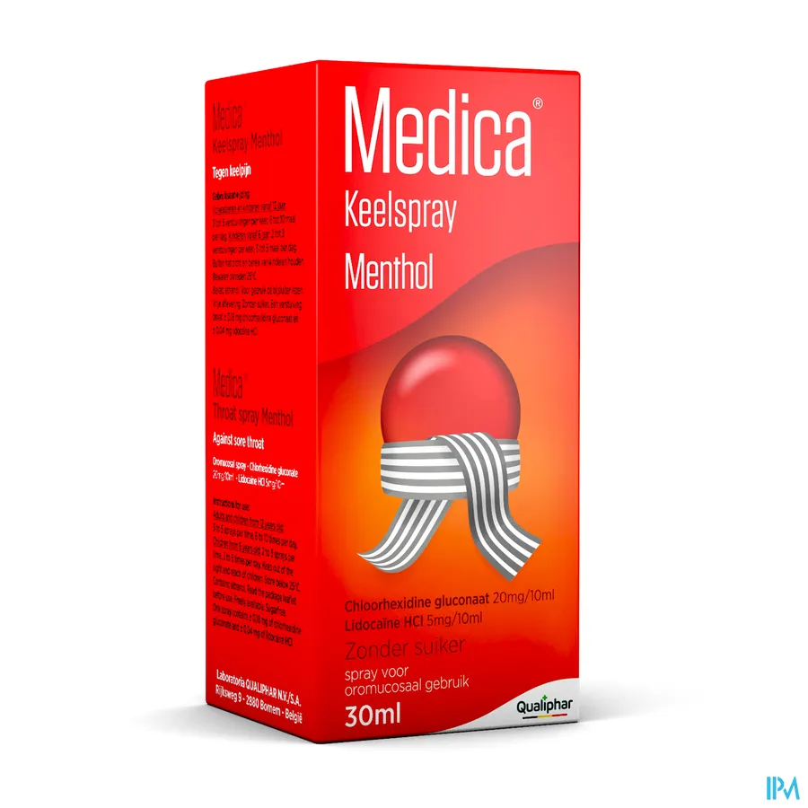 packshot van Medica Keelspray Menthol zonder Suiker 30 ml