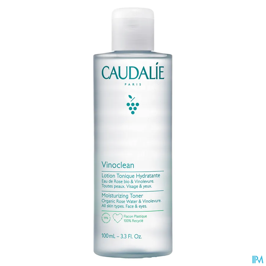 packshot van Caudalie Vinoclean Hydraterende Tonic Lotion voor Gelaat en Ogen voor Alle Huidtypes Flacon 100 ml