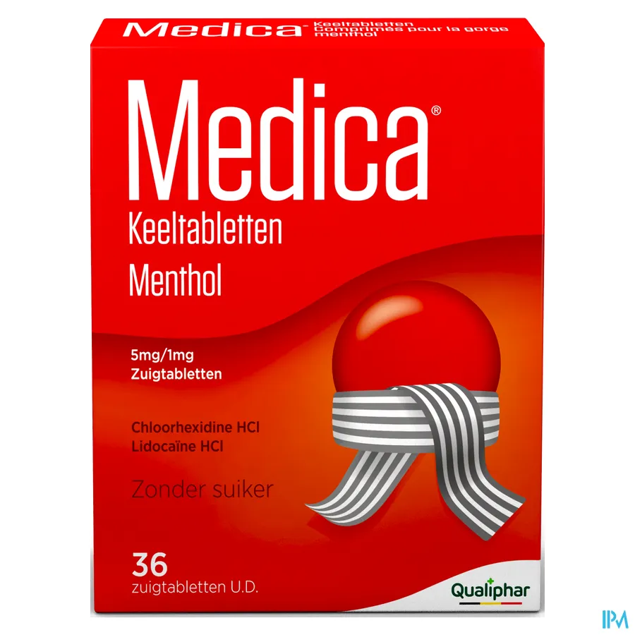 packshot van Medica Keeltabletten Menthol zonder Suiker 36 Zuigtabletten