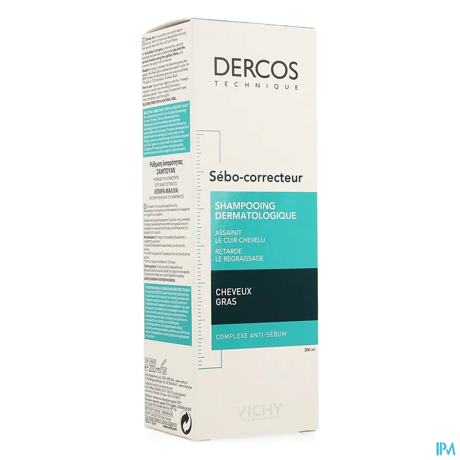 packshot van Vichy Dercos Sebum Regulerende Verzorgingsshampoo voor Vet Haar voor Frequent Gebruik 200 ml