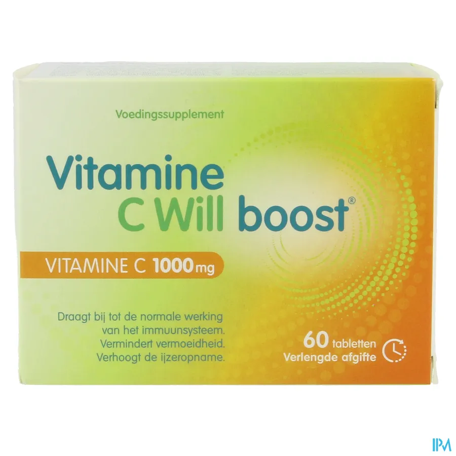 packshot van Vitamine C Will Boost -Vitamine C 1000 mg- 60 Tabletten met Verlengde Afgifte