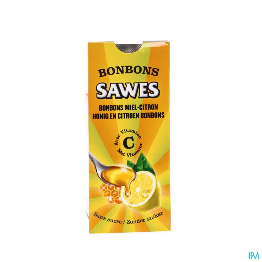 packshot van Sawes Honing en Citroen Bonbons met Vitamine C zonder Suiker 10 Stuks