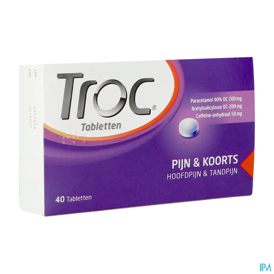 packshot van Troc voor Pijn en Koorts, Hoofdpijn en Tandpijn 40 Tabletten