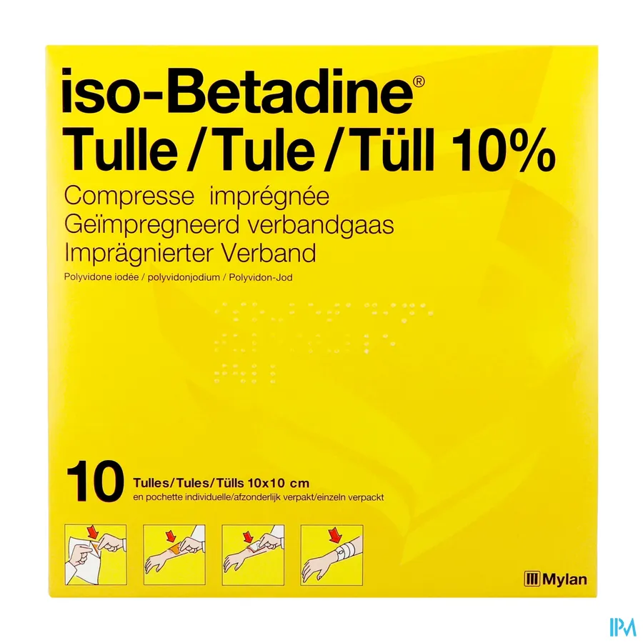 packshot van Iso-betadine Tulle 10 kompressen