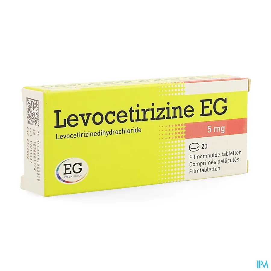 packshot van Levocetirizine EG 5 mg 20 tabletten