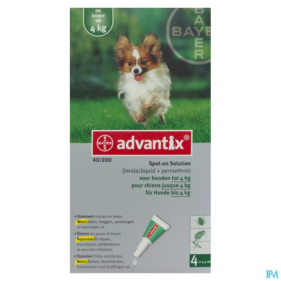 packshot van Advantix 40/200 Hond < 4 kg 4 x 0,4 ml