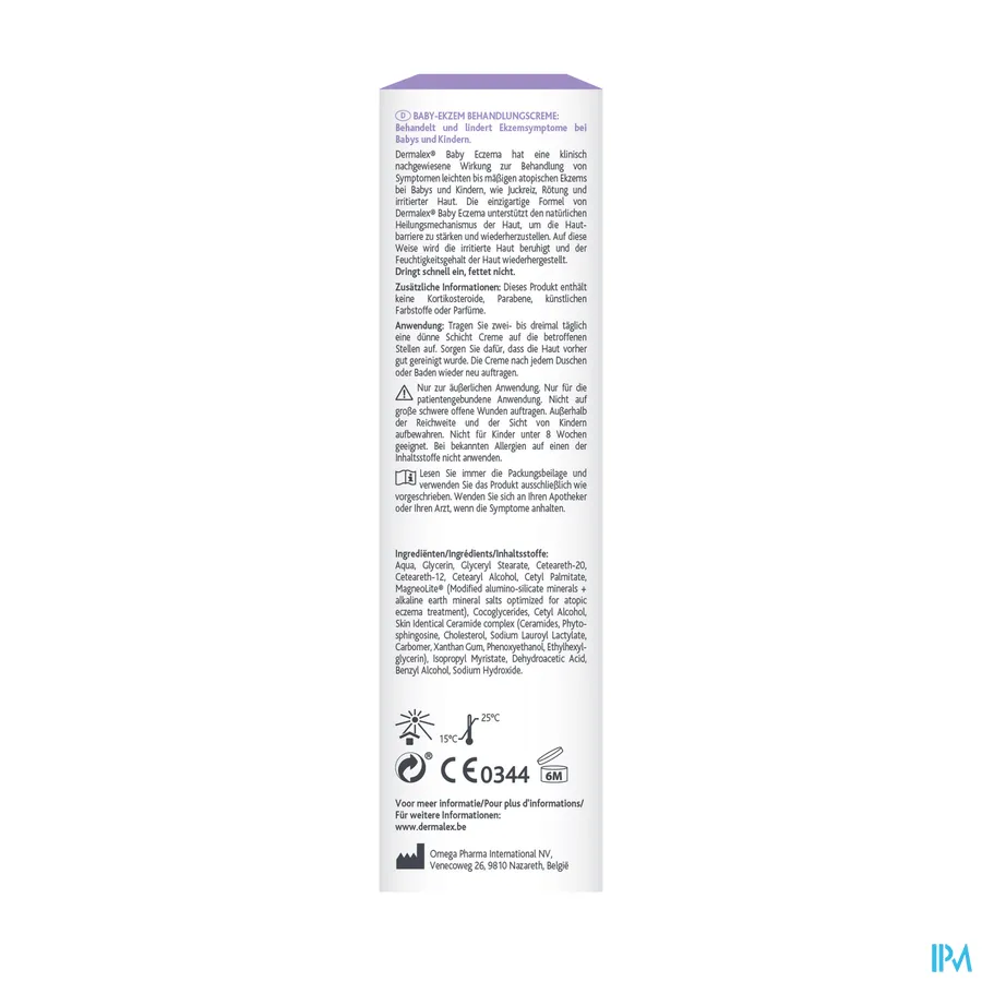 packshot van Dermalex Atopisch Eczema Crème Baby 100 g