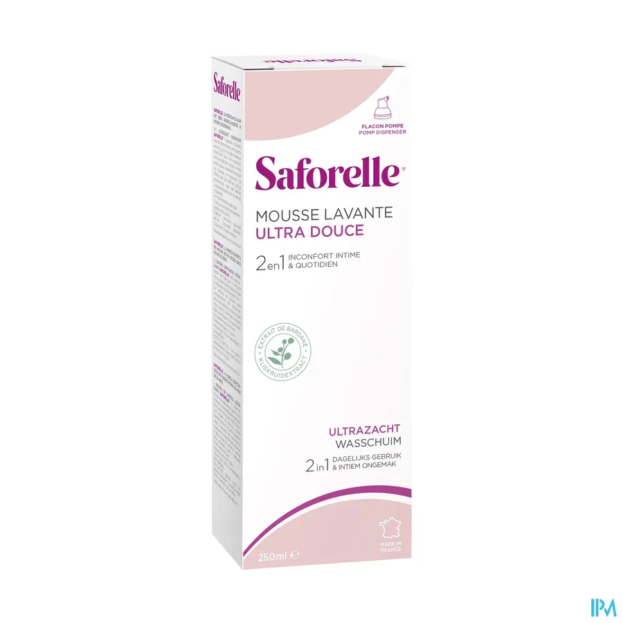 packshot van Saforelle Ultrazacht Wasschuim voor Intieme Reiniging en Lichaamsverzorging 250 ml