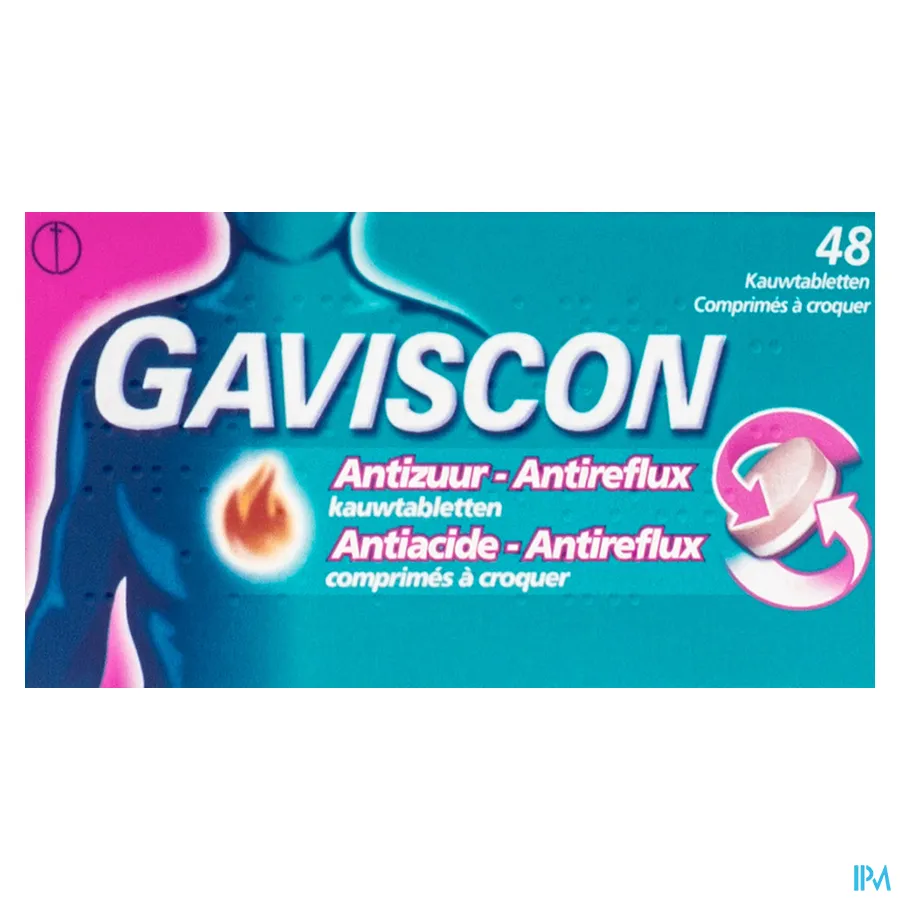 packshot van Gaviscon Antizuur - Antireflux 48 Kauwtabletten