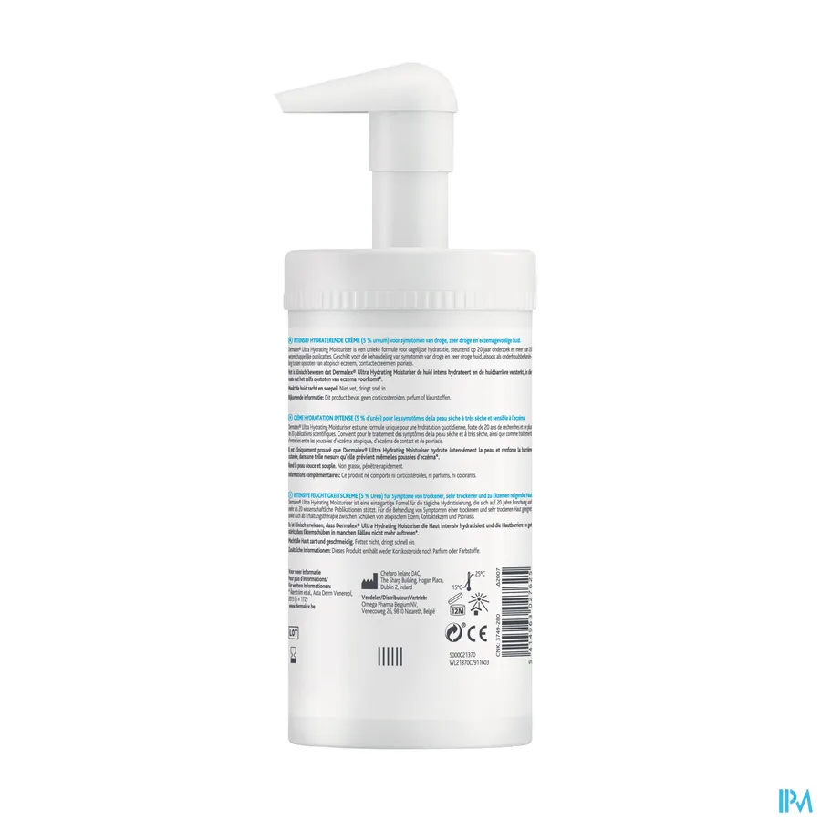packshot van Dermalex Intensief Hydraterende Crème -voor Behandeling van Droogheid, Jeuk en Irritatie- voor Droge tot Zeer Droge en Atopische Huid Zonder Parfum Pompflacon 500 g