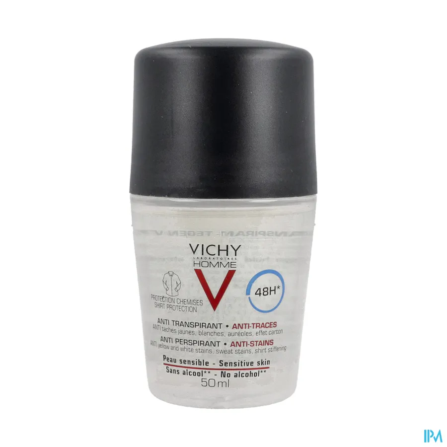 packshot van Vichy Homme Deodorant Anti-Transpirant tegen Vlekken Roller 48u 50 ml