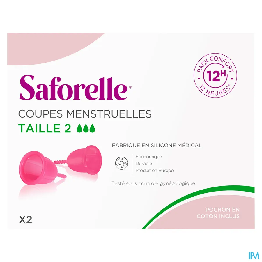 packshot van Saforelle Cup Protect - Comfortpakket voor 12 Uur met 2 Menstruatiecups en 1 Houder voor Sterilisatie en Transport - Maat 2