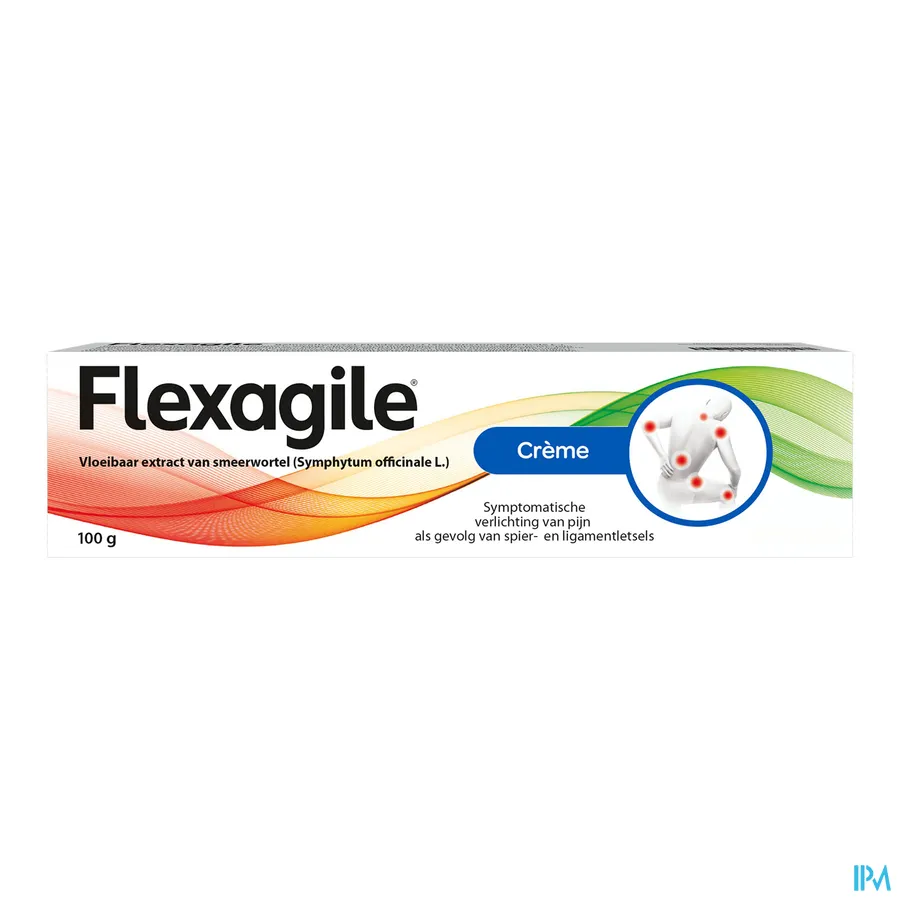 packshot van Flexagile Crème voor Symptomatische Verlichting van Pijn als gevolg van Spier-en Ligamentletsels 100 g