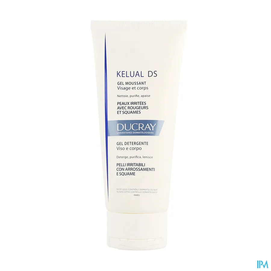 packshot van Ducray Kelual DS Schuimende Gel tegen Schilfers op Gelaat en Lichaam Tube 200 ml