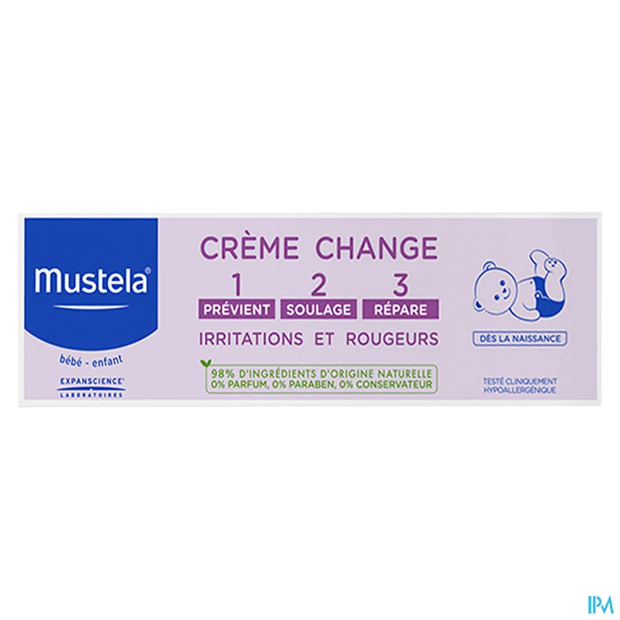 packshot van Mustela Baby Crème Voor de Luierwissel - Voorkomt, Verzacht en Herstelt Irritaties en Roodheden 50 ml