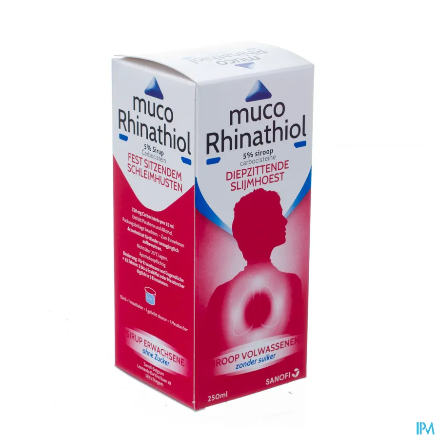 packshot van Muco Rhinathiol Volwassen Zonder Suiker 250ml siroop