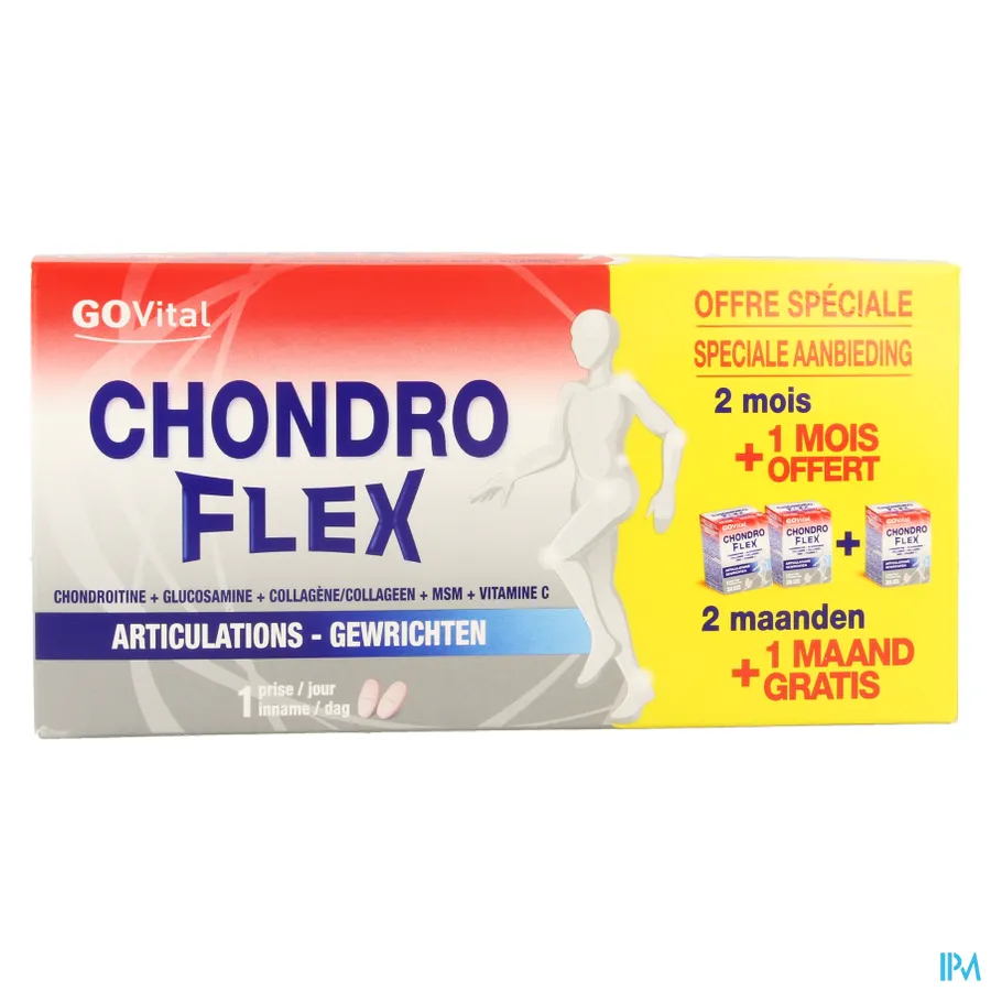 packshot van GoVital ChondroFlex voor Gewrichten Promo 2 Maanden + 1 Maand Gratis 180 Tabletten