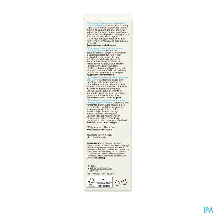 packshot van Aveeno Dermexa Verzachtende Crème 200 ml
