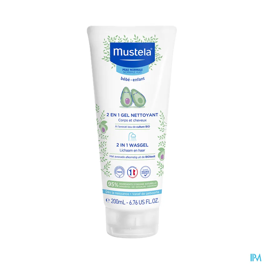 packshot van Mustela Baby 2 in 1 Reinigingsgel voor Haar en Lichaam Tube 200 ml