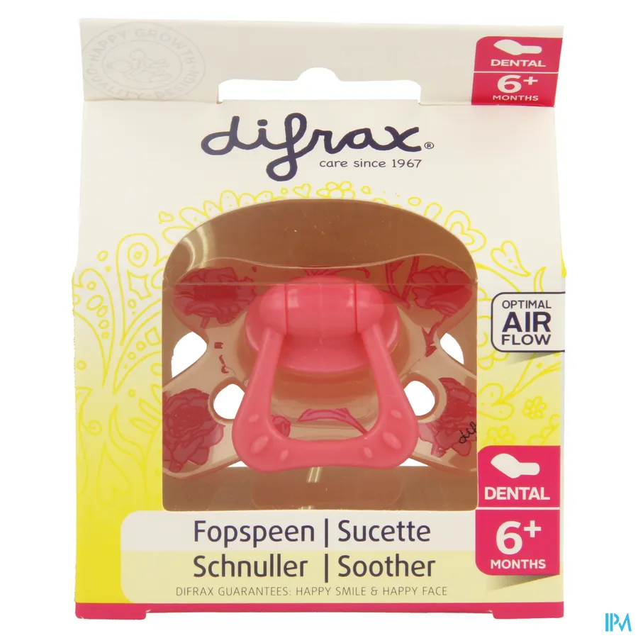 packshot van Difrax Fopspeen Sil Dental+ring Girl 6m+ 800