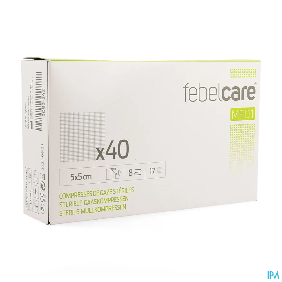packshot van Febelcare Gaaskompres Steriel 5 x 5 cm 40 stuks