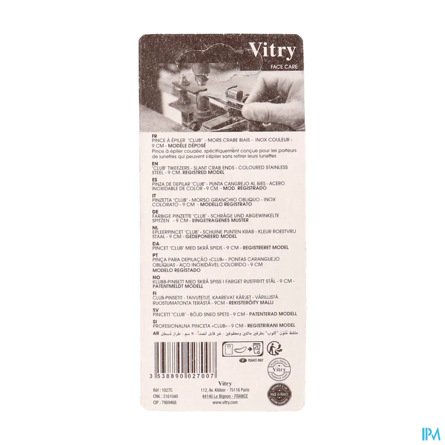 packshot van Vitry Epileerpincet met Gebogen Uiteinde en Schuine Top Gekleurd