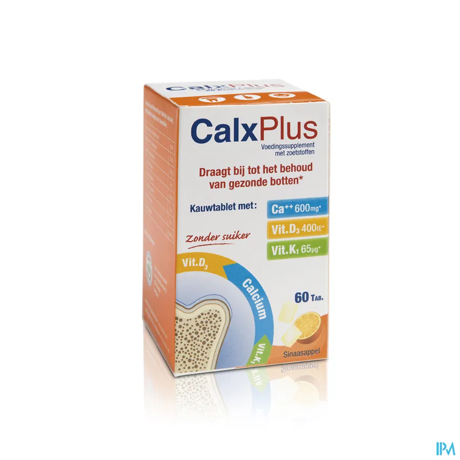 packshot van Calx Plus Sinaasappel 60 Kauwtabletten