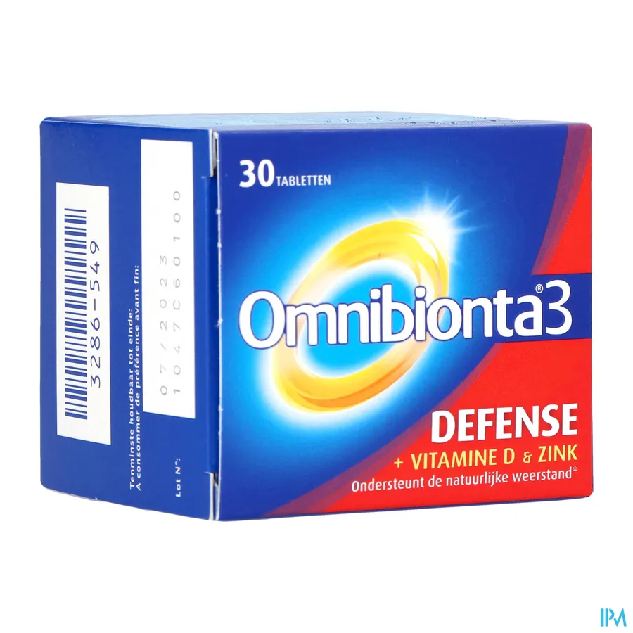 packshot van Omnibionta 3 Defense met Vitamine D en Zink voor Ondersteuning van de Natuurlijke Weerstand 30 Tabletten