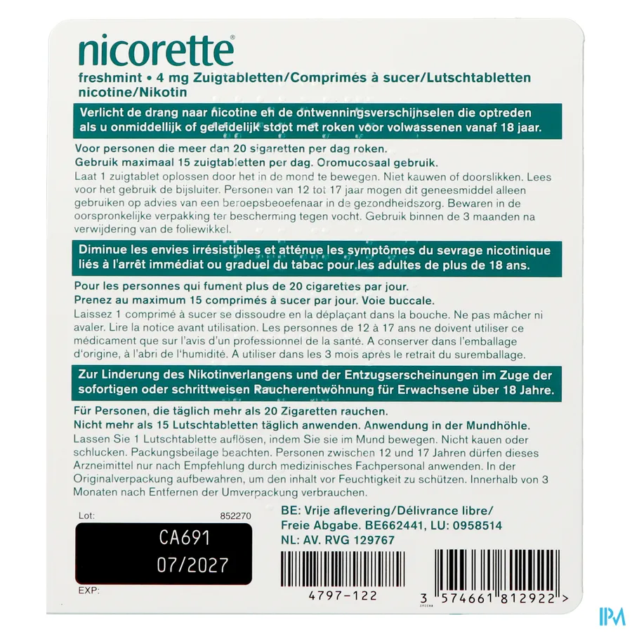 packshot van Nicorette Freshmint Zuigtabletten 4 mg 2 x 40 Stuks