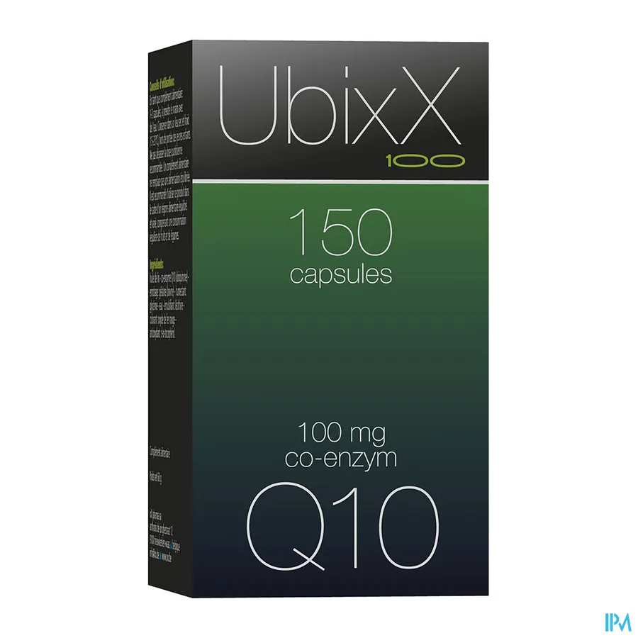 packshot van UbixX 100 met 100 mg Co-Enzym Q10 150 Capsules