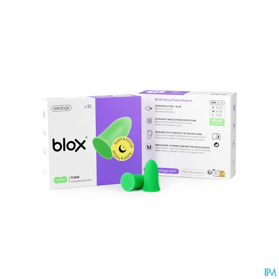 packshot van Blox Oordoppen Sleep Schuim Medium Groen 5 paar