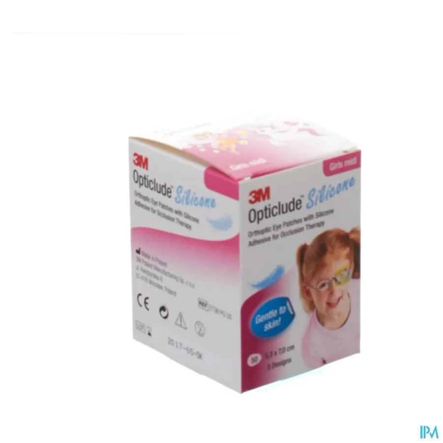 packshot van Opticlude Oogpleister met Silicone Kleeflaag voor Occlusietherapie Meisjes Midi (5,3 cm x 7,0 cm) 50 Pleisters