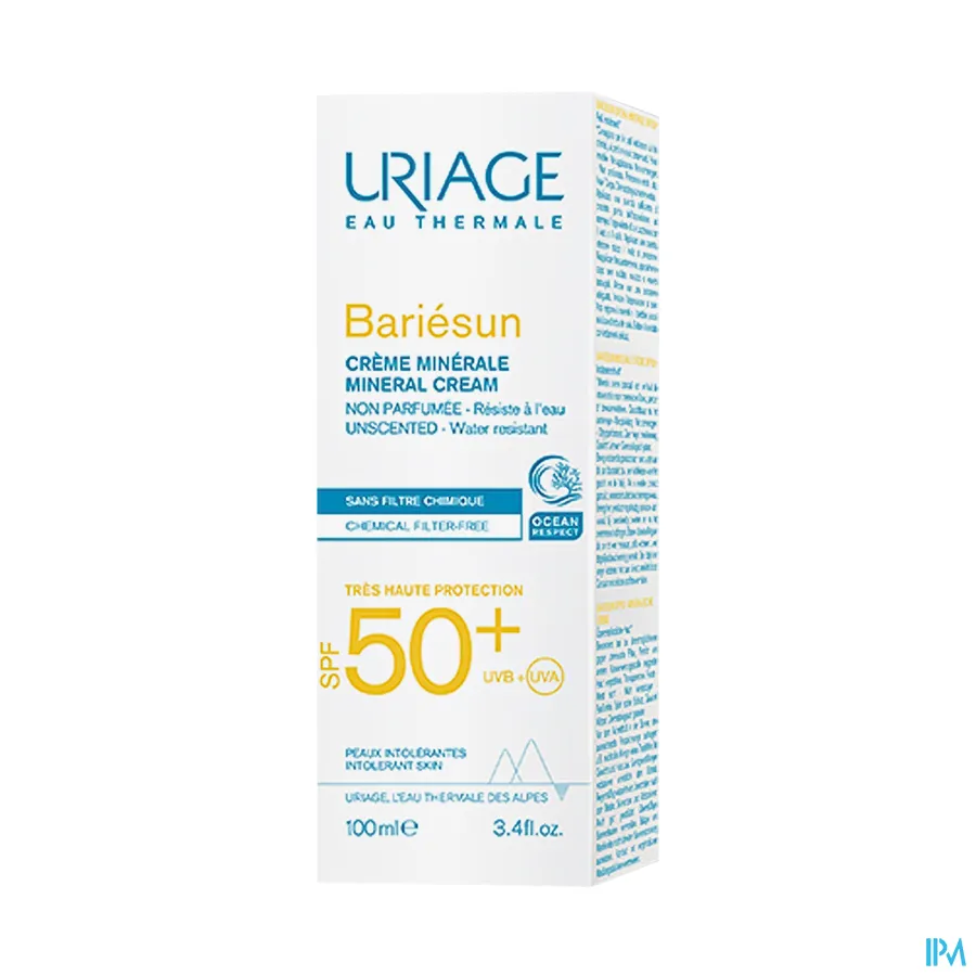 packshot van Uriage Bariésun Minerale Crème met SPF 50+ voor Kinderen en Volwassenen 100 ml