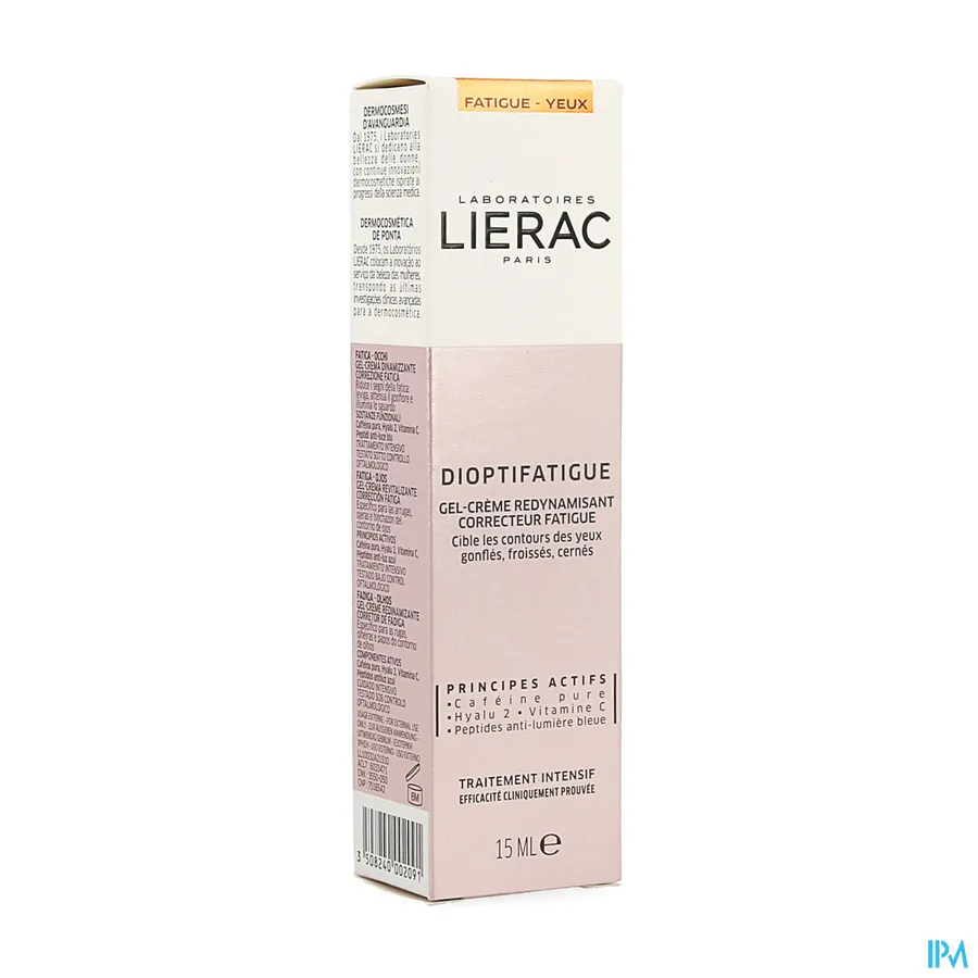 packshot van Lierac Dioptifatigue Dynamiserende Vermoeidheidswerende Gel-Crème voor Ogen Tube 15 ml