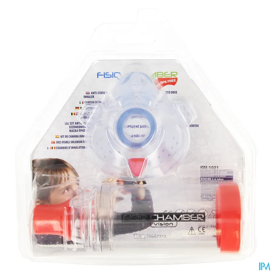 packshot van Fisio Chamber Vision Antistatische Inhalatiekamer met Ventiel en Masker voor Sprayinhalatietoestellen voor Kinderen van 3-6 Jaar