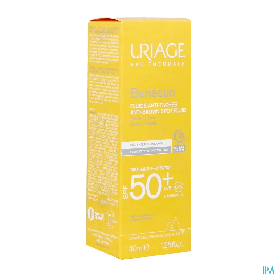packshot van Uriage Bariesun SPF50+ Fluide A/vlek Tube 40 ml