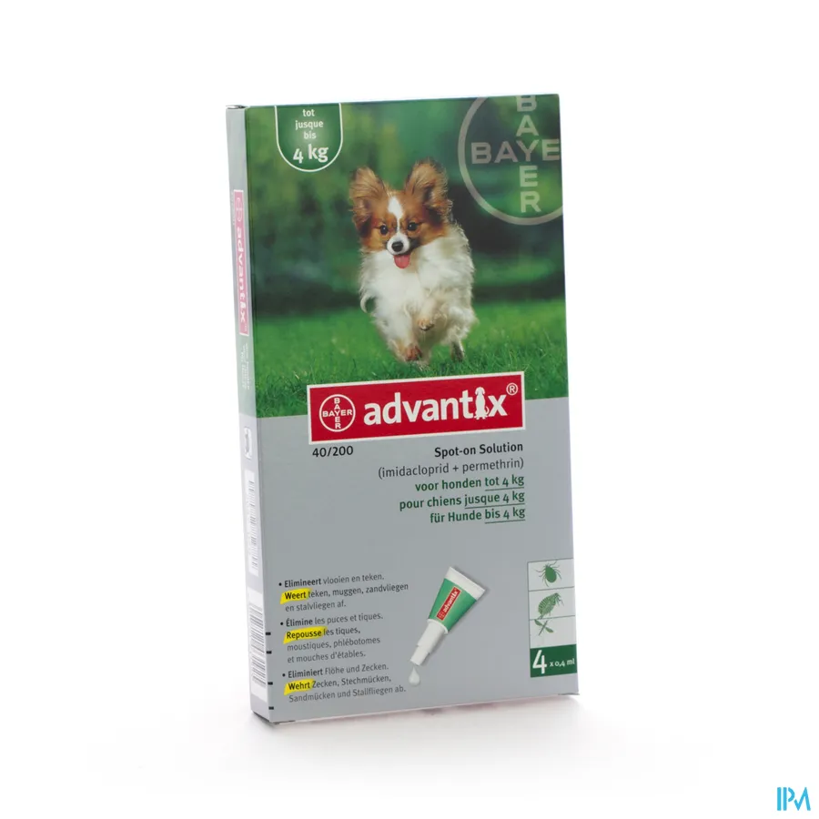packshot van Advantix 40/200 Hond < 4 kg 4 x 0,4 ml