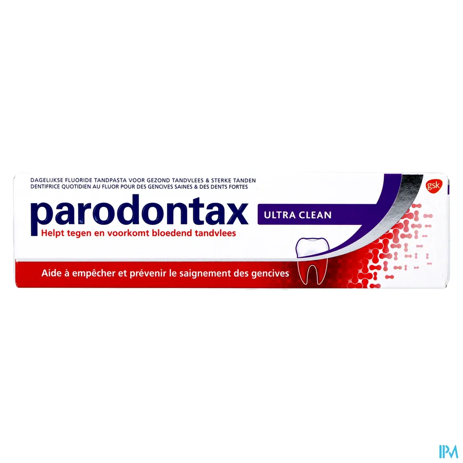 packshot van Parodontax Ultra Clean -Dagelijkse Fluoride Tandpasta voor Gezond Tandvlees en Sterke Tanden - Helpt tegen en Voorkomt Bloedend Tandvlees- Tube 75 ml