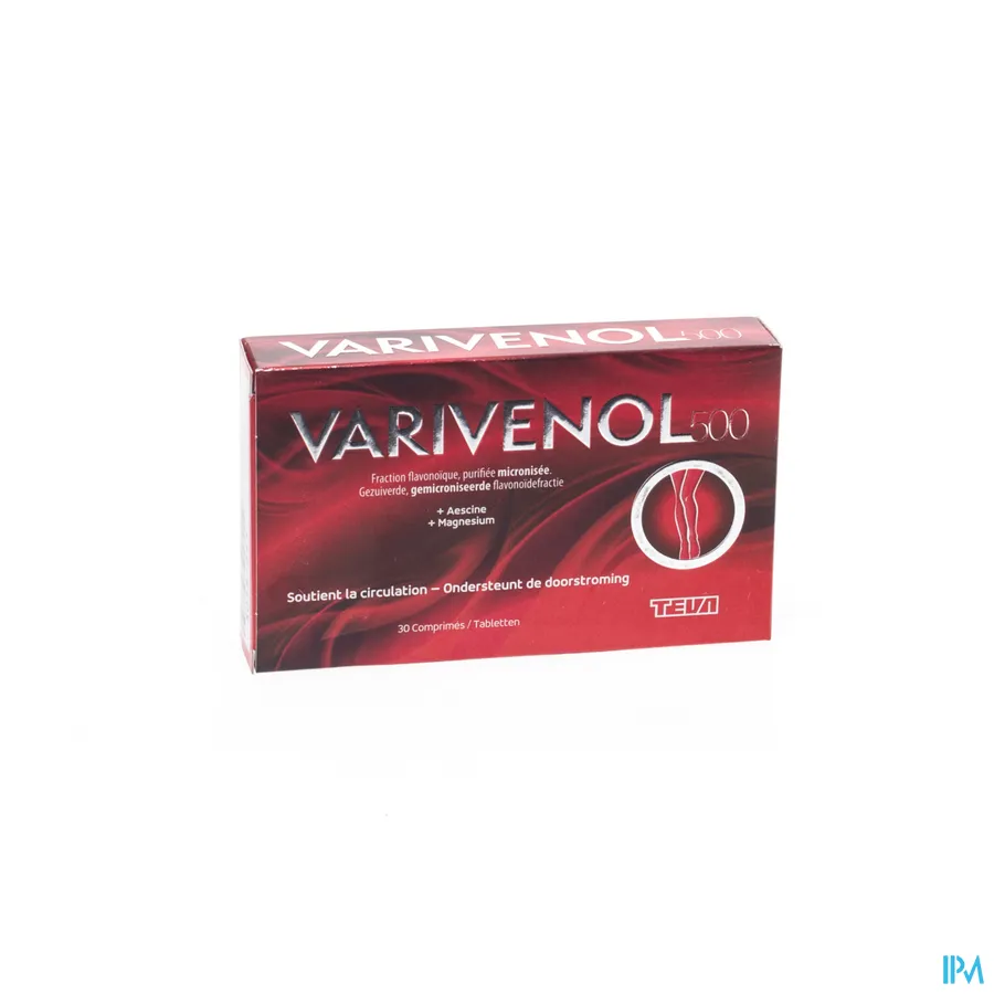 packshot van Varivenol 500 voor Ondersteuning van de Doorstroming 30 Tabletten