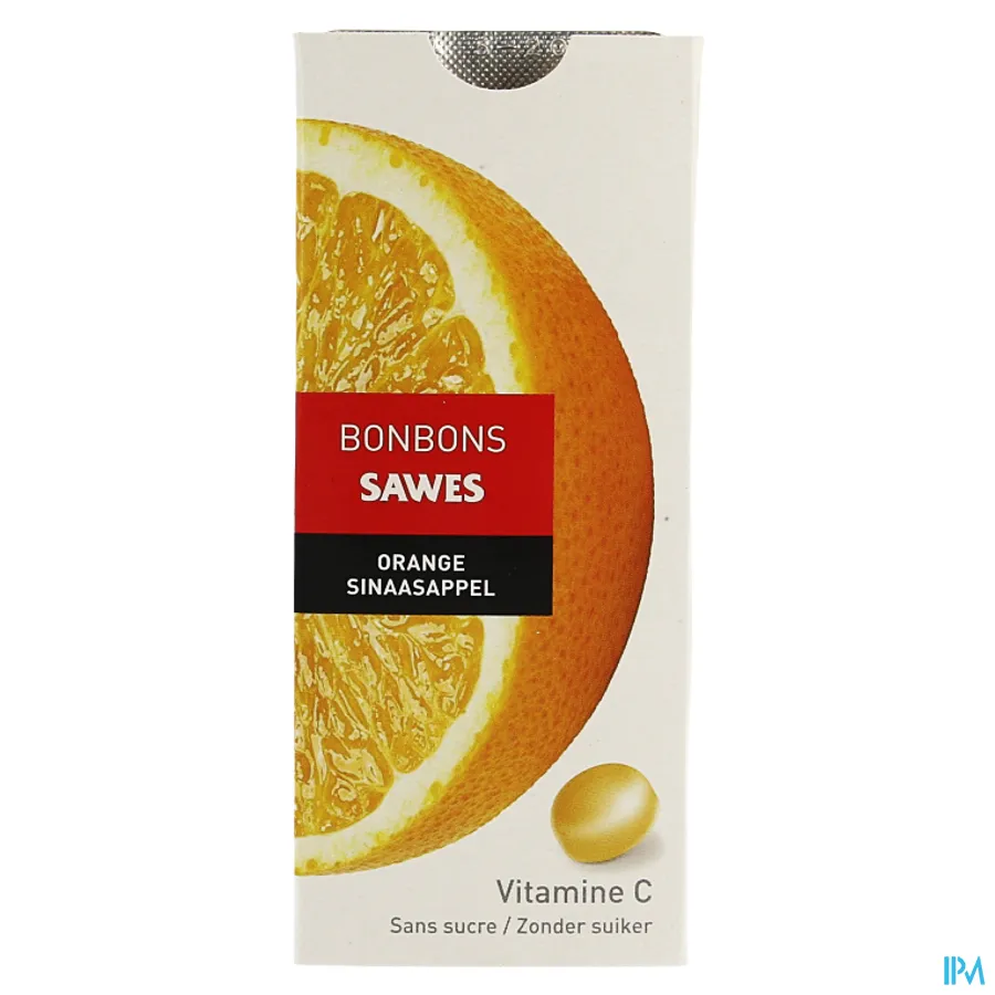 packshot van Sawes Mandarijn/Perzik Bonbons met Vitamine C zonder Suiker 10 Stuks