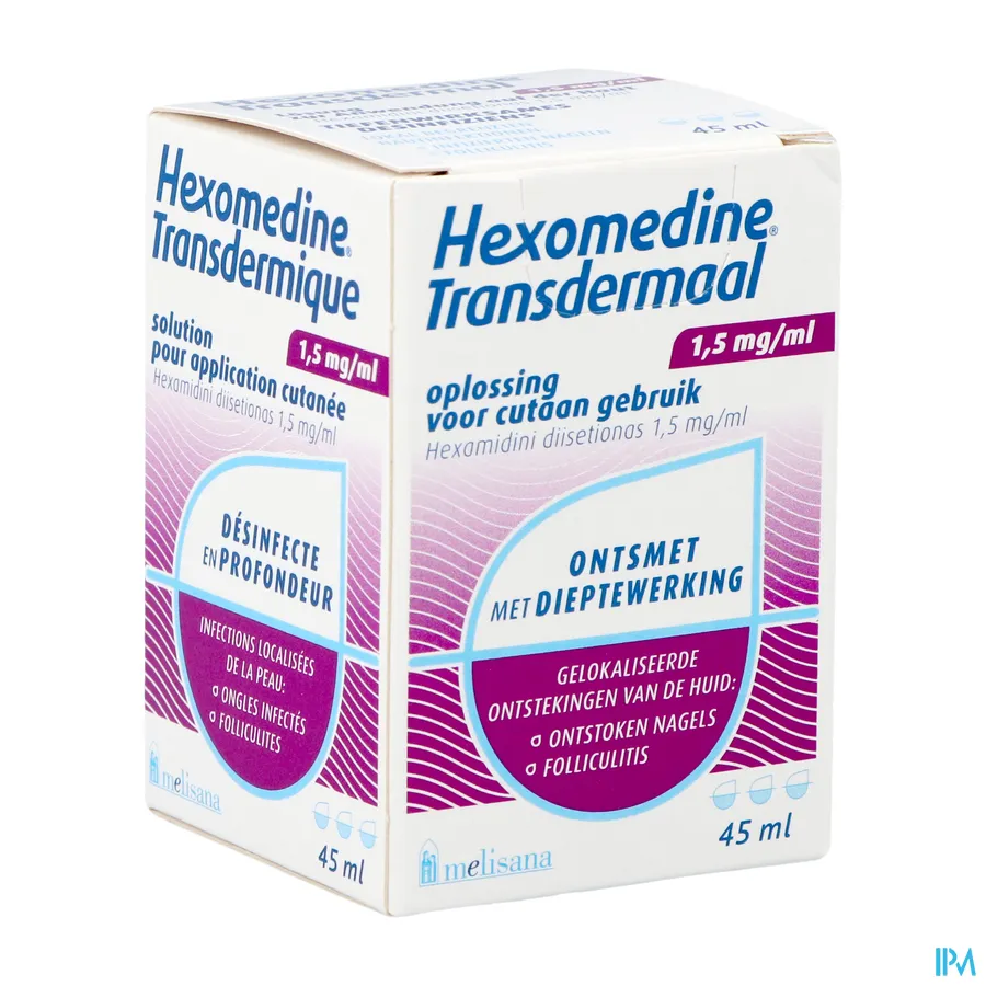 packshot van Hexomedine Transcutané 45ml oplossing