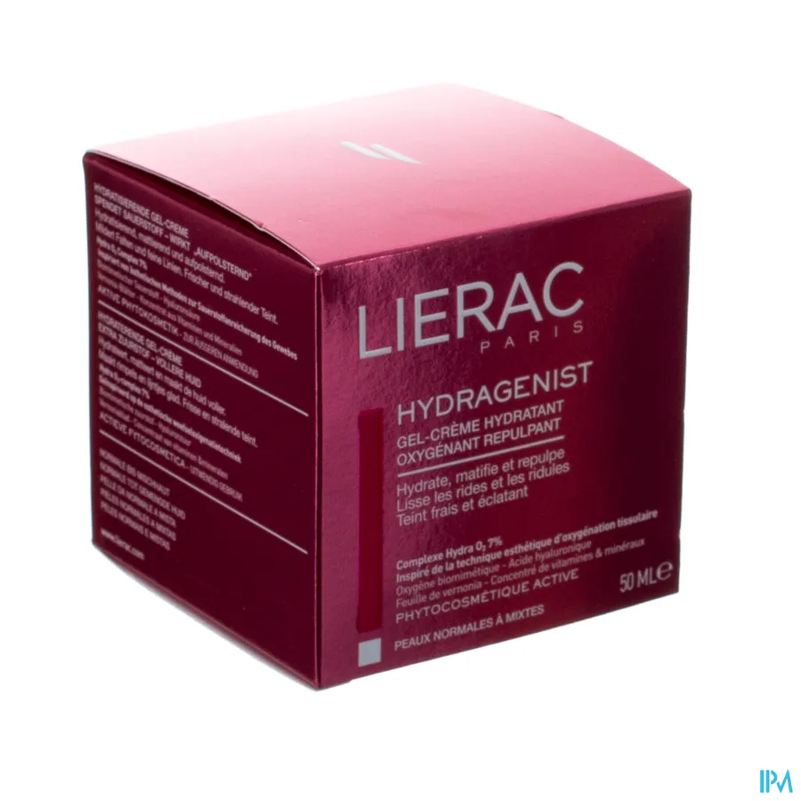 packshot van Lierac Hydragenist Gel-Crème Hydratant Hydraterende Gel-Crème voor Extra Zuurstof en Vollere Huid voor Normale tot Gemengde Huid Pot 50 ml