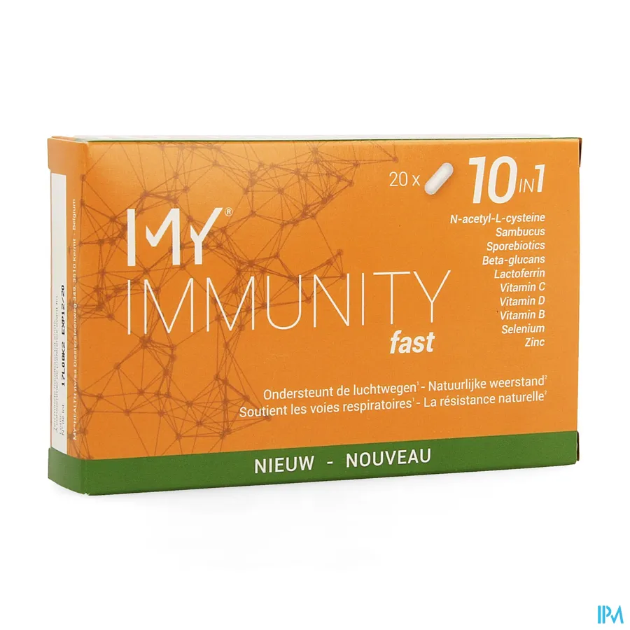 packshot van My Immunity Fast voor Ondersteuning van de Luchtwegen en de Natuurlijke Weerstand 10-in-1 20 Capsules