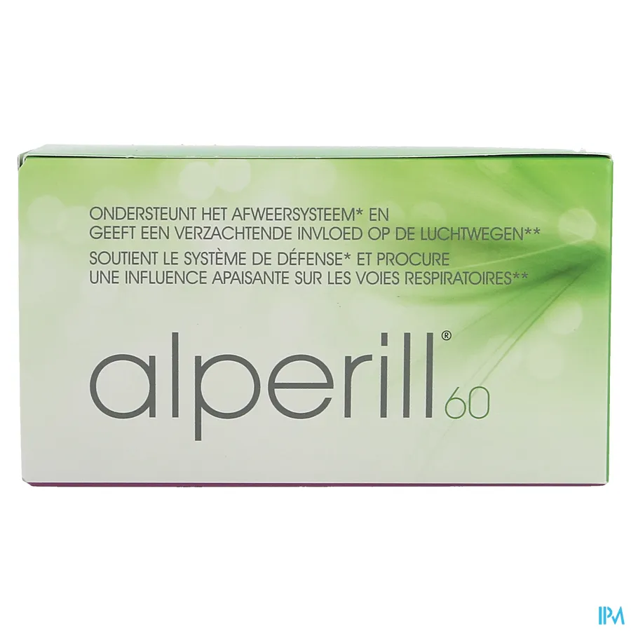 packshot van Alperill voor Ondersteuning van het Afweersysteem en voor een Verzachtende Invloed op de Luchtwegen 60 Softgels