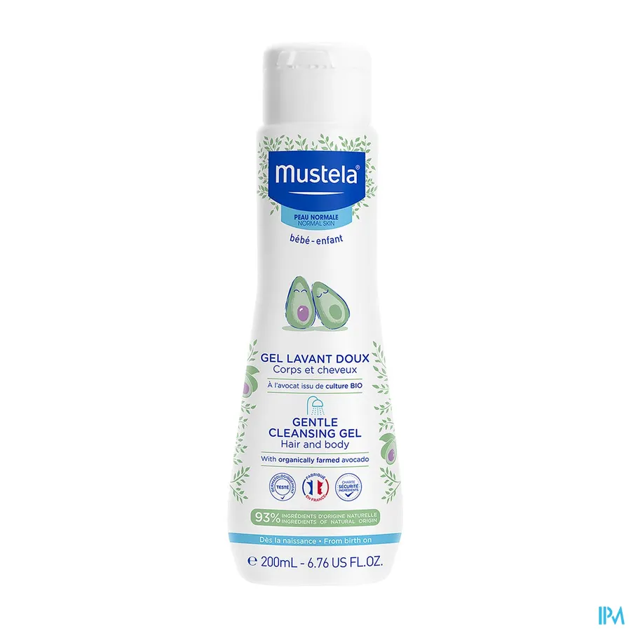 packshot van Mustela Baby en Kind Zachte Wasgel voor Haar en Lichaam voor Normale Huid 200 ml
